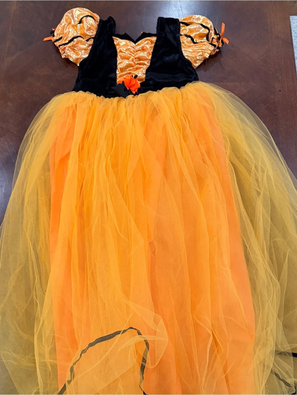 Girls Orange & Black Halloween Tulle Witch Costume Dress Sz M